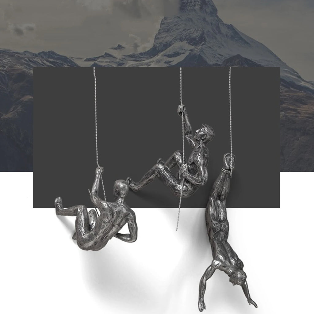 Escultura Decorativa Homem Escalando Estilo Industrial Retro em Resina para Parede