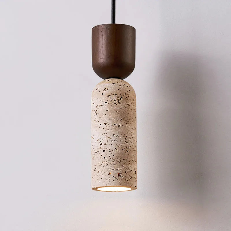 Luminária pendente japonesa estilo wabi-sabi em pedra amarela, base E27, design minimalista.