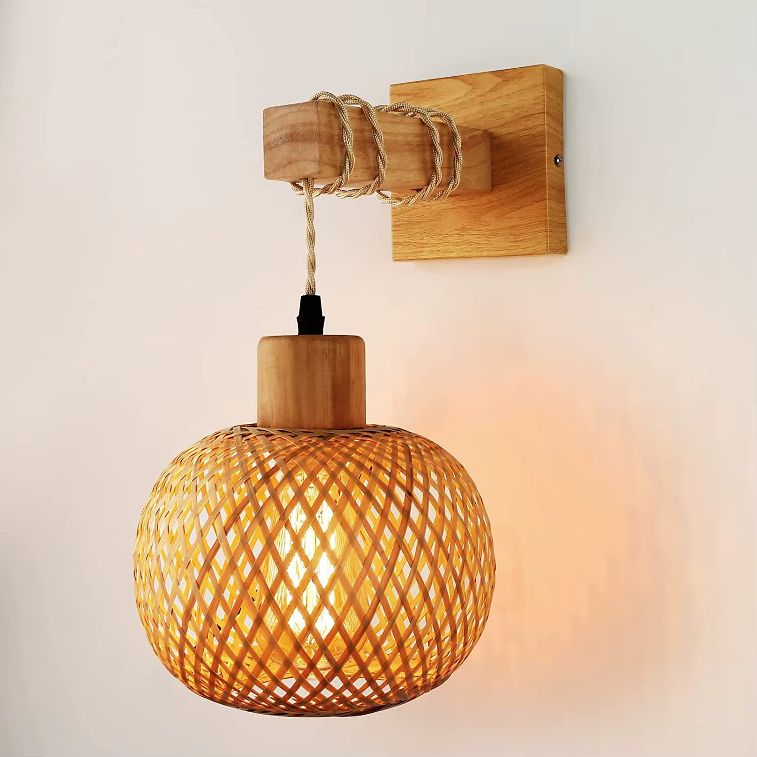 Arandela de Parede Bola Bambu – Luminária Artesanal Natural