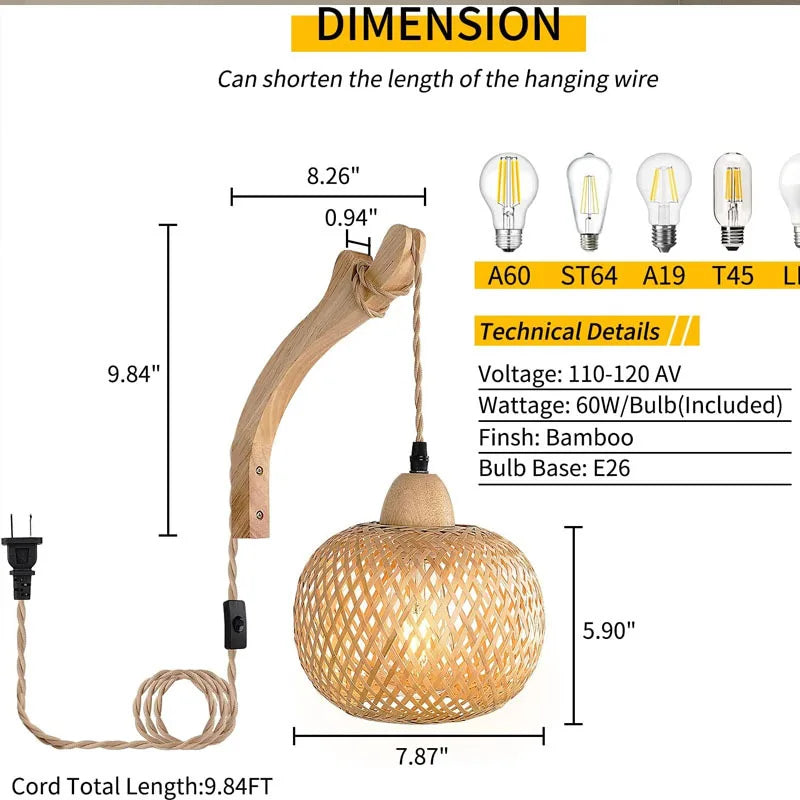 Arandela de parede bambu artesanal modelo bola – ViaHome decoração natural