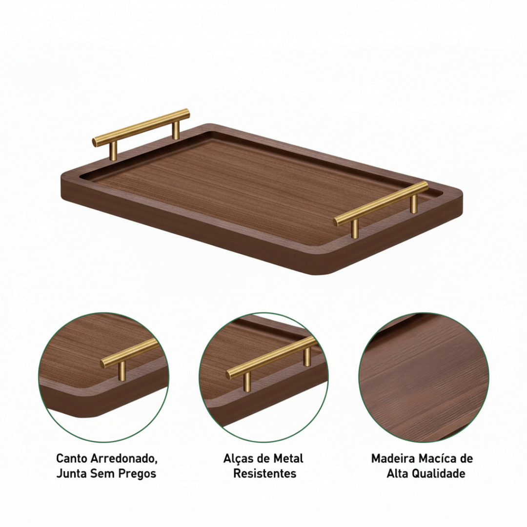 Bandeja de Madeira com Alças