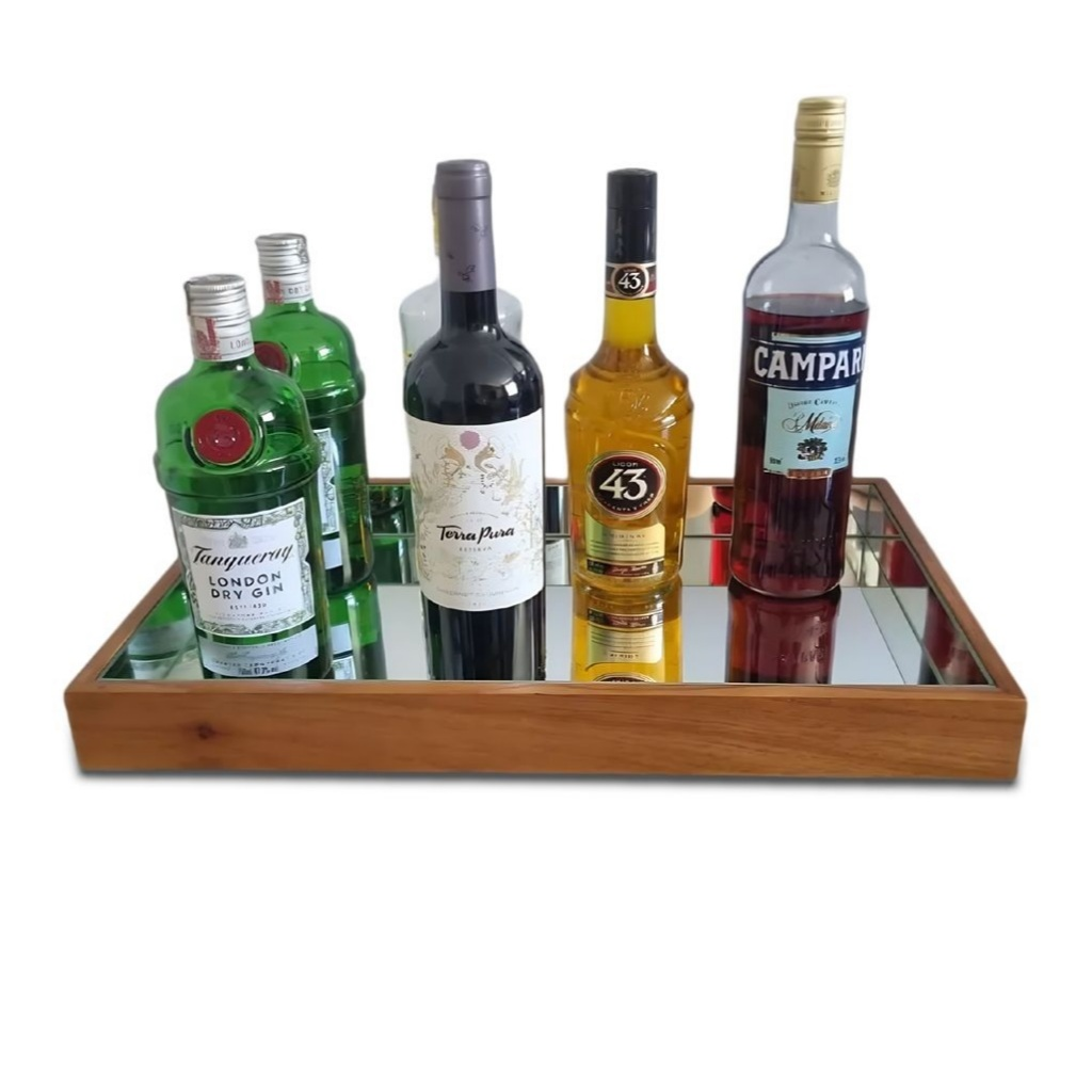 Bandeja Decorativa Espelhada Amadeirada Flutuante 50x30