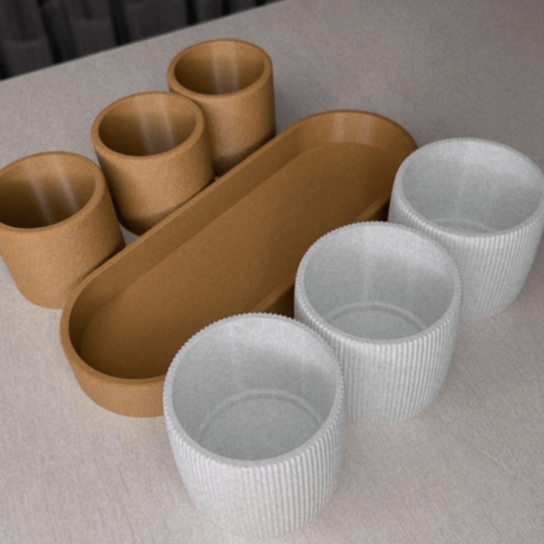 Kit Trio de Vasos Minimalistas com Bandeja – Suculentas e Cactos