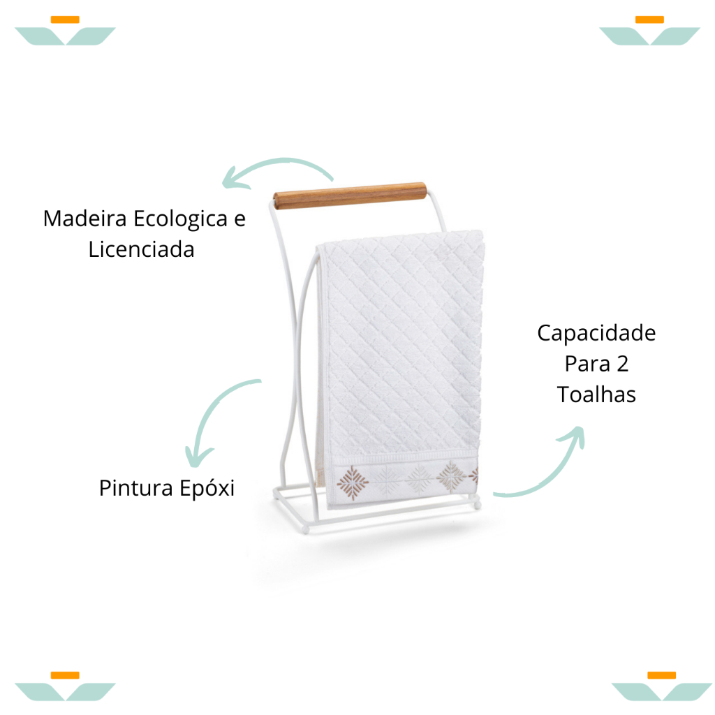 Suporte Porta Toalha Duplo Lavabo Banheiro Madeira Eco Arthi