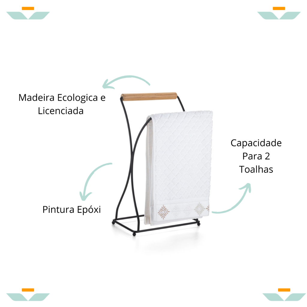 Suporte Porta Toalha Duplo Lavabo Banheiro Madeira Eco Arthi