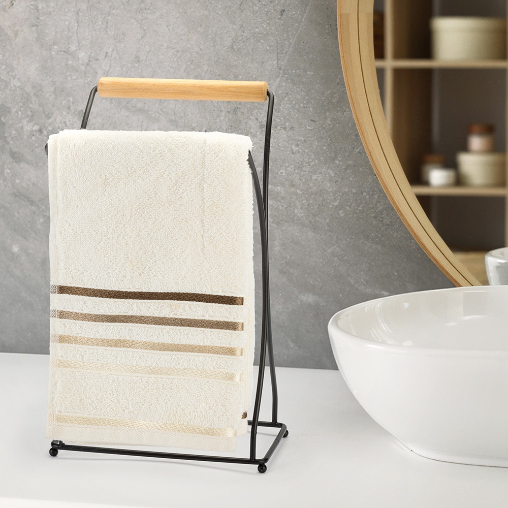 Suporte Porta Toalha Duplo Lavabo Banheiro Madeira Eco Arthi