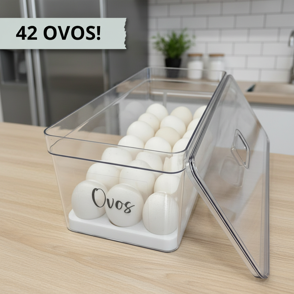 Porta Ovos p/ Geladeira – Acrílico Empilhável c/ Tampa | Capacidade 21 ou 42 Ovos