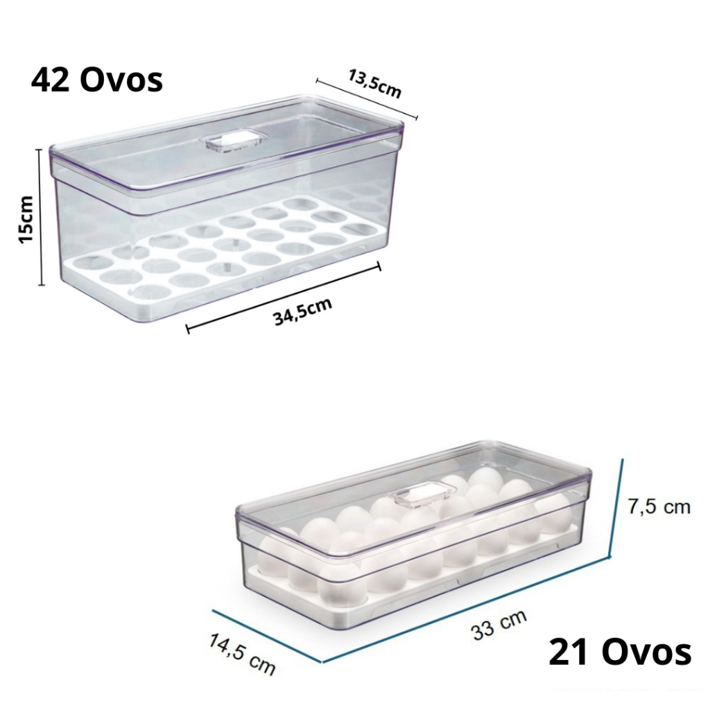 Porta Ovos p/ Geladeira – Acrílico Empilhável c/ Tampa | Capacidade 21 ou 42 Ovos
