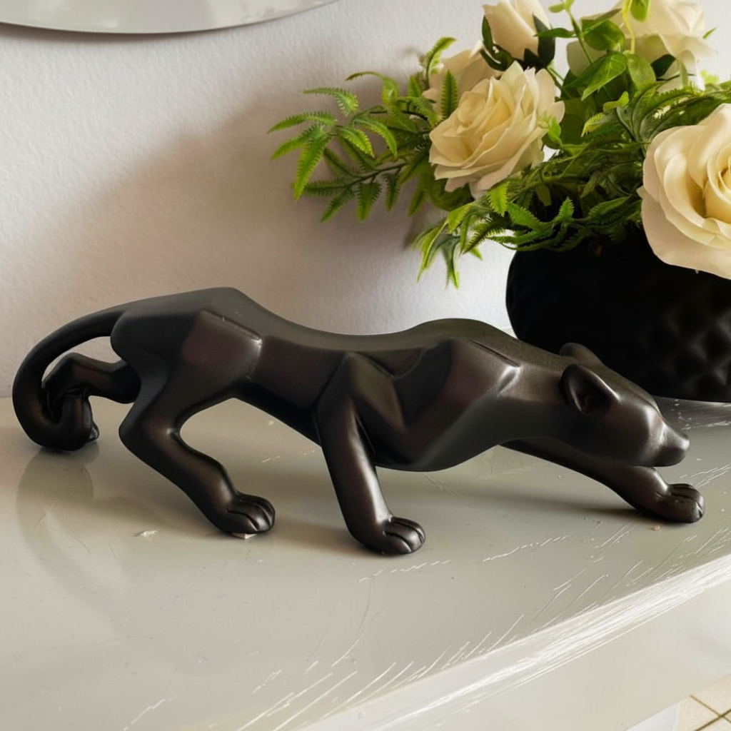Decoração Escultura Pantera Ataque P Preto Fosco Escultura Decoração Luxo Escritório Casa