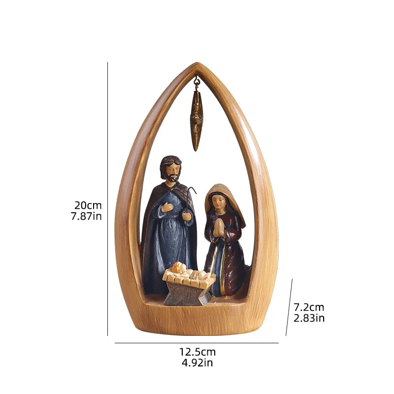 Dimensões da escultura Sagrada Família em resina com medidas em centímetros