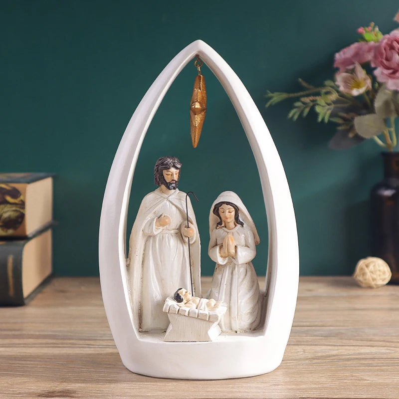 Escultura Sagrada Família em resina na versão branca com acabamento fosco