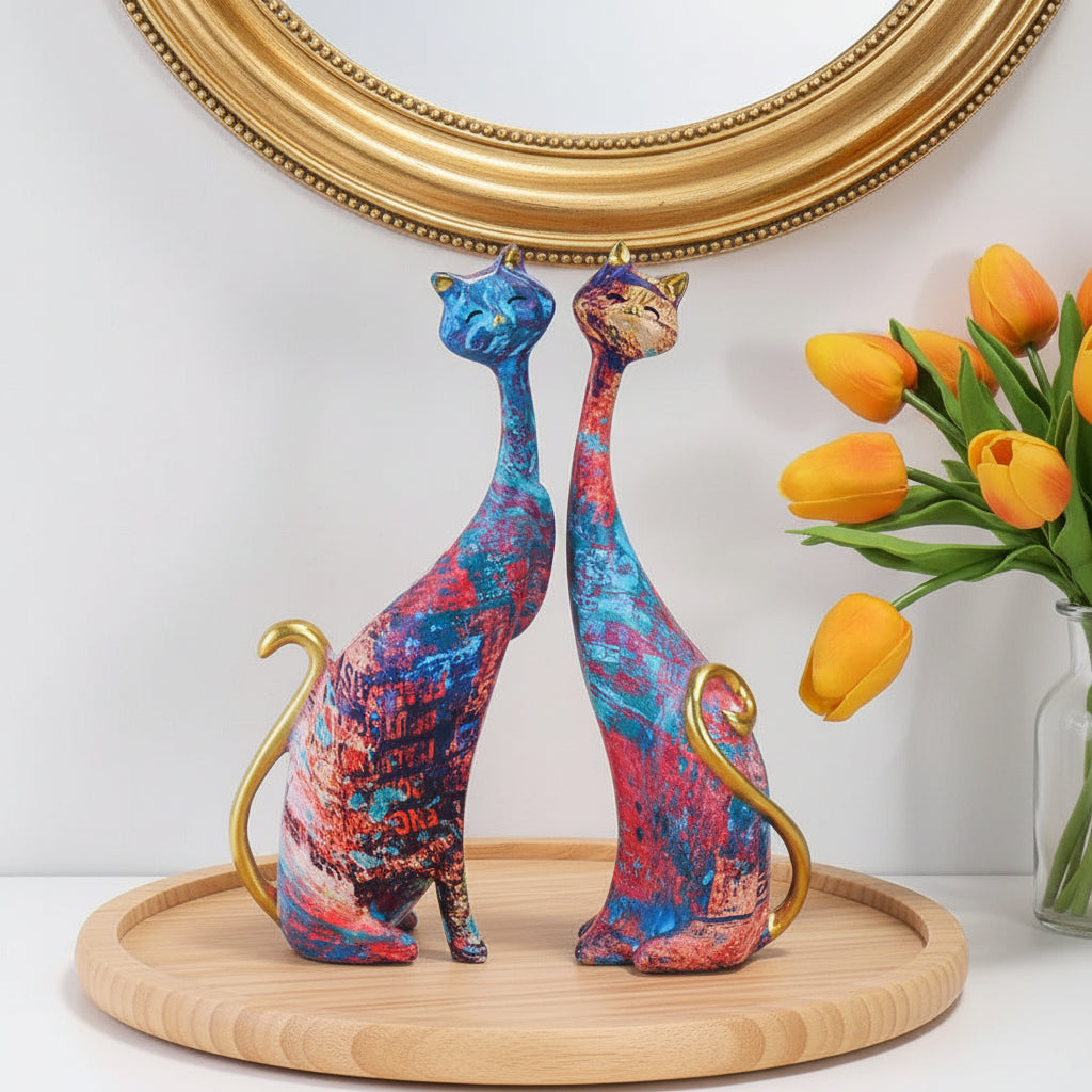Escultura decorativa de gato em resina estilo nórdico pintura a óleo para sala e quarto