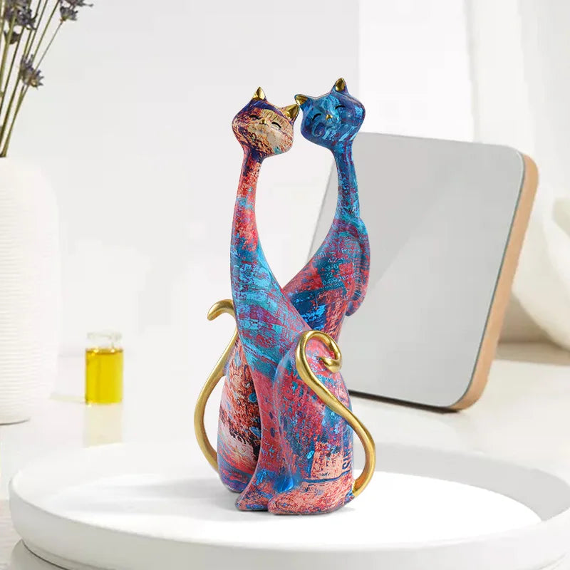 Ornamento artístico de gato colorido em resina para decoração moderna e presente criativo