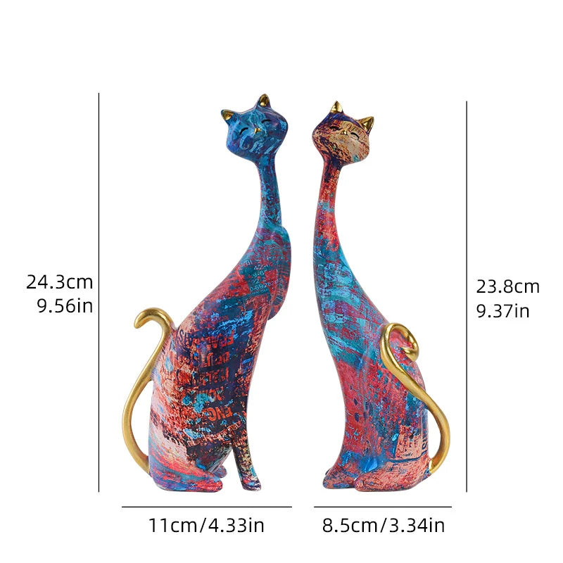 Decoração nórdica escultura de gato em resina com pintura a óleo vibrante