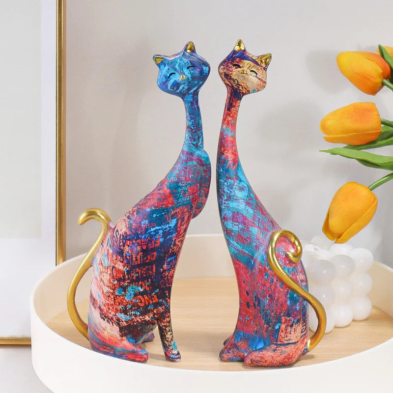 Escultura decorativa de gato em resina estilo nórdico pintura a óleo para sala e quarto