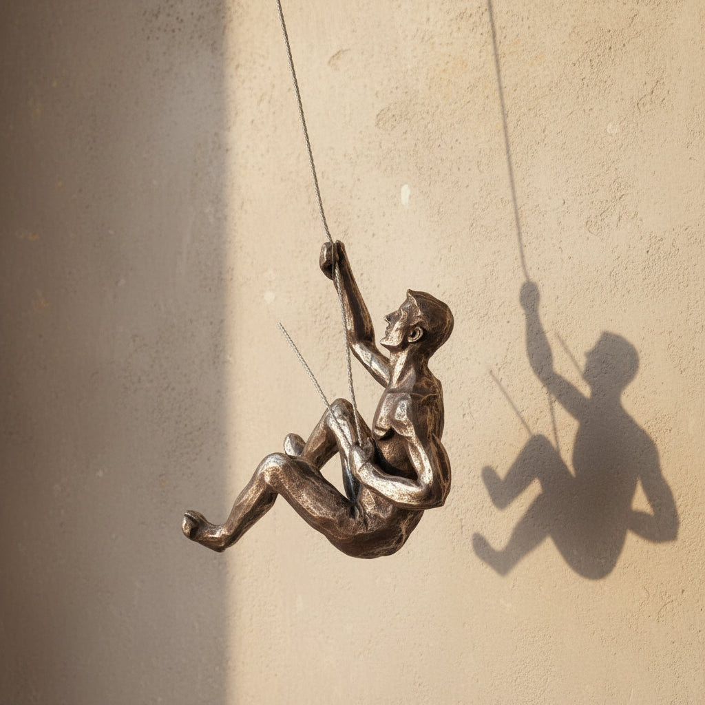 Escultura Decorativa Homem Escalando Estilo Industrial Retro em Resina para Parede