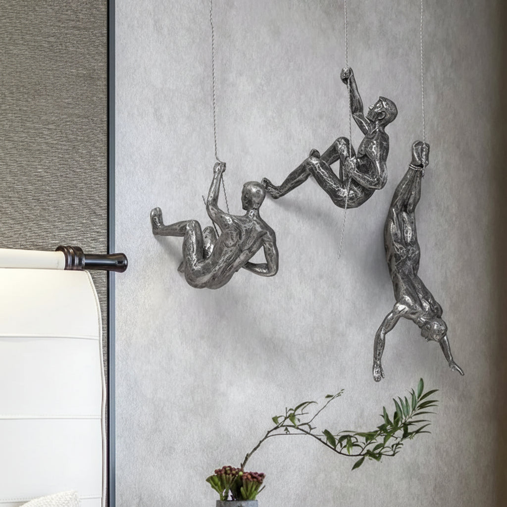 Escultura Decorativa Homem Escalando Estilo Industrial Retro em Resina para Parede
