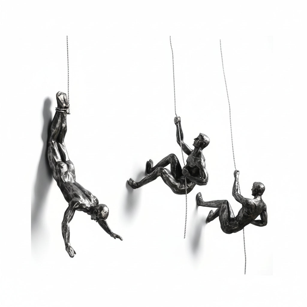 Escultura Decorativa Homem Escalando Estilo Industrial Retro em Resina para Parede