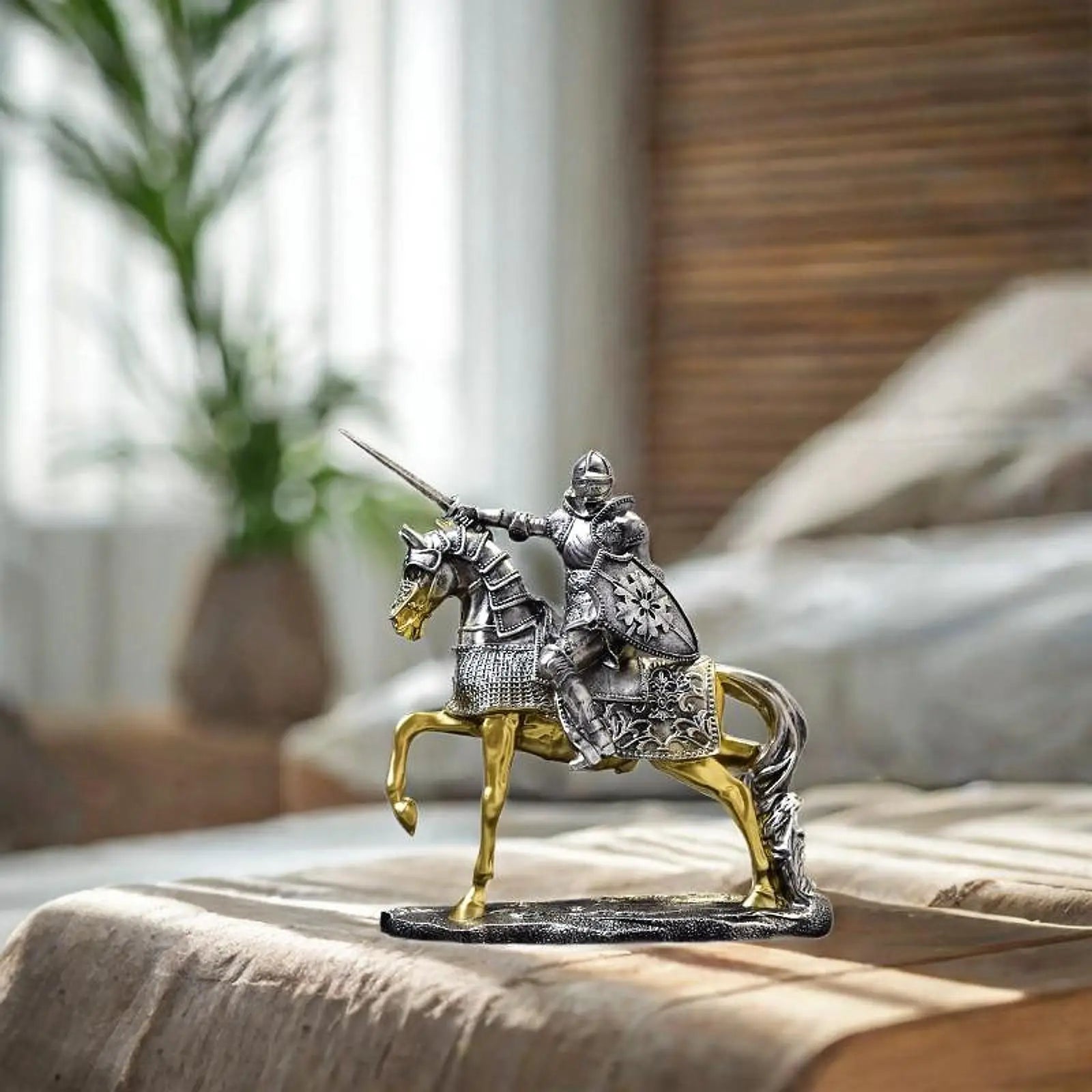 Estátua Cavalo Cavaleiro Retro em Resina Decoração Vintage para Sala, Mesa e Estante