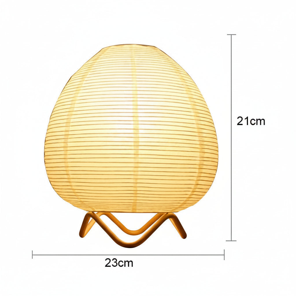 Luminária de mesa LED estilo japonês bamboo  em alumínio branco com cúpula de papel de arroz.