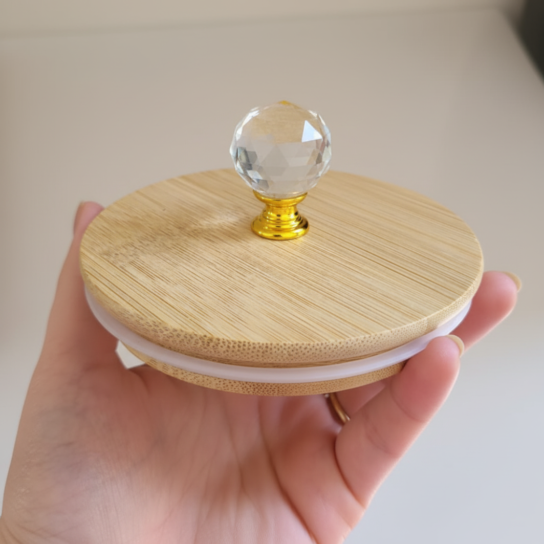 Jogo de Potes de Vidro Cristal com Tampa de Bambu