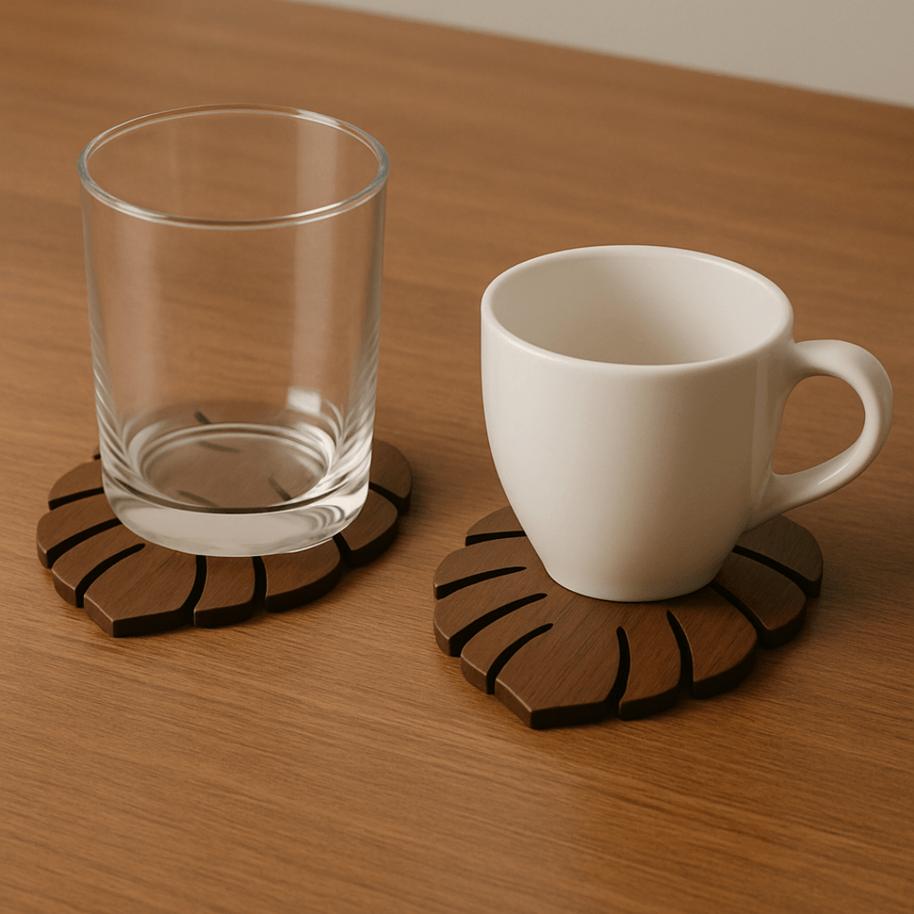 Kit Descanso de Panela e Porta-Copos Monstera – 6 Peças