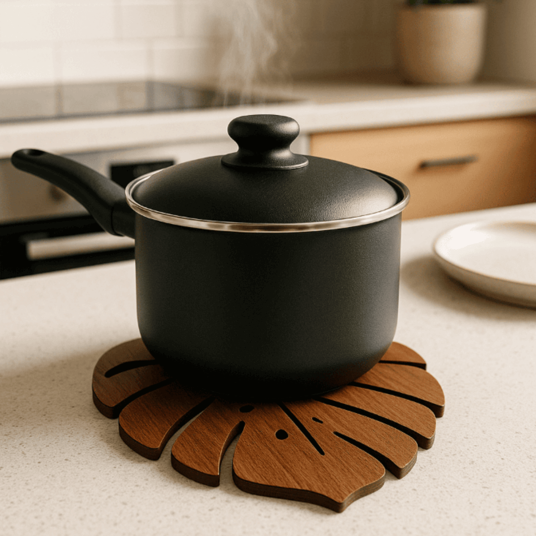 Kit Monstera 6 peças com descanso de panela e porta-copos organizados