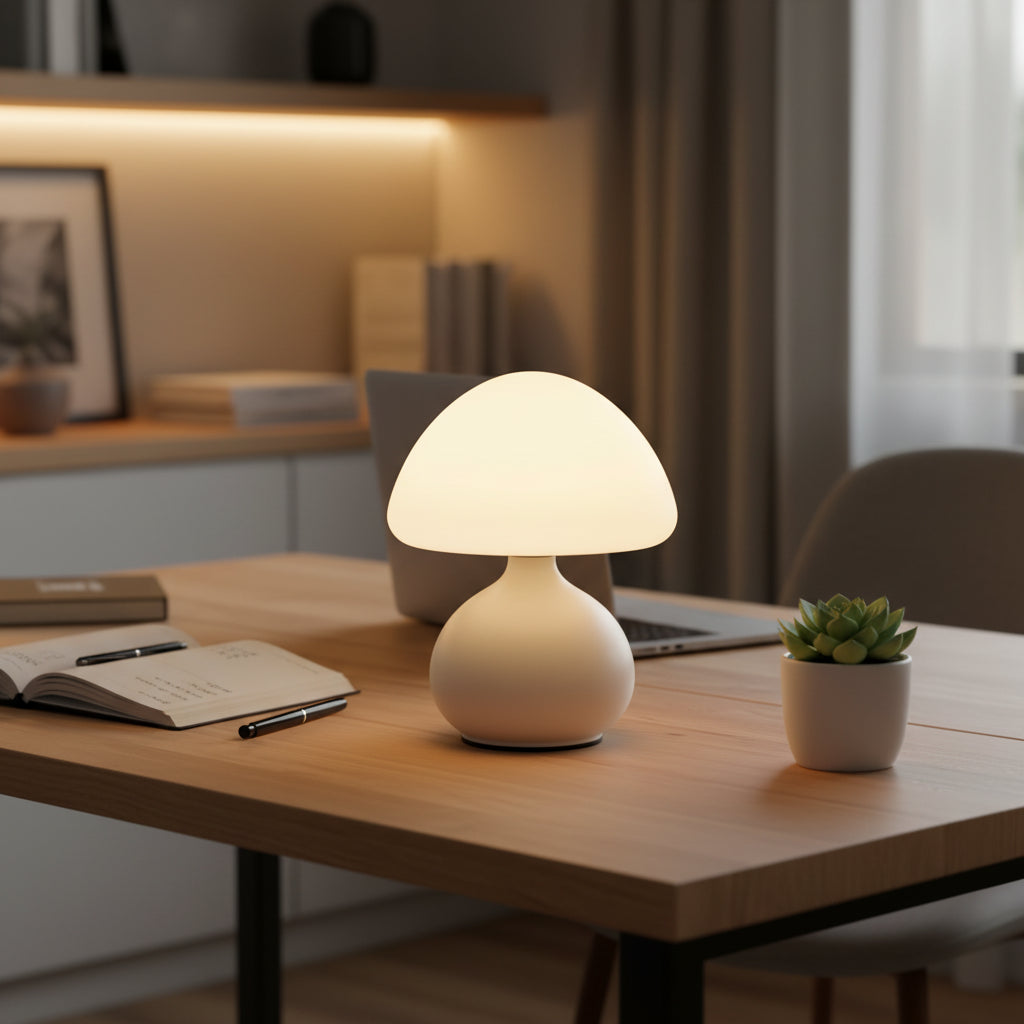 Luminária, abajur de mesa moderna em ferro preto, LED, estilo minimalista para quarto e escritório.