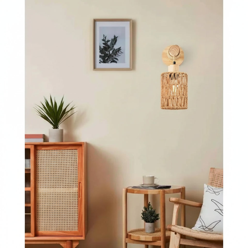 Ilumine e encante! Luminária de parede LED em fibras naturais, design moderno e artesanal para qualquer ambiente.