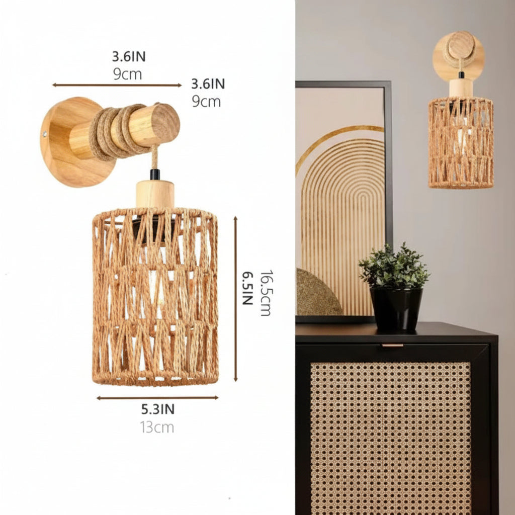 Luminária de parede fibra natural em ambiente de sala, visão geral do ambiente