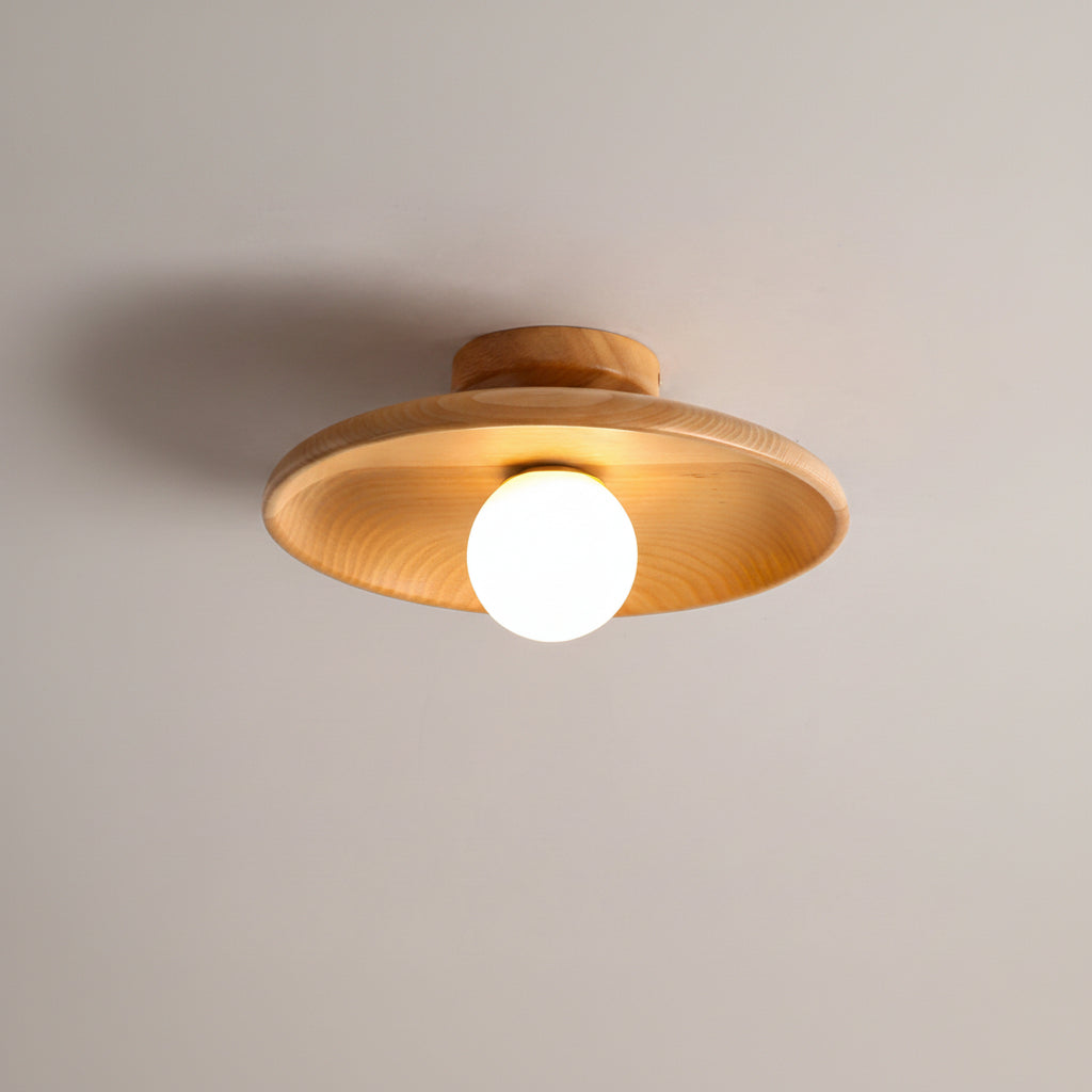 Luminária de teto moderna em madeira e bambu, design elegante e natural para iluminar com estilo ambientes internos.
