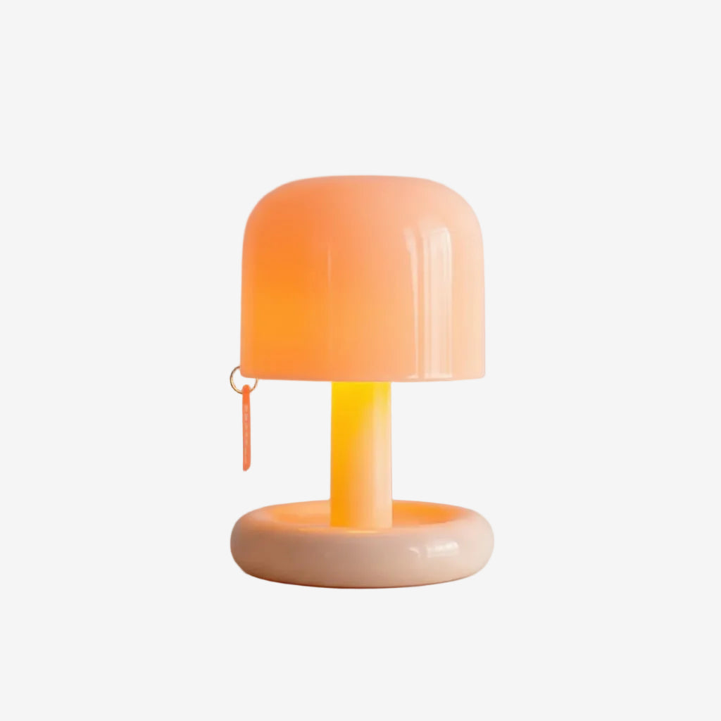 Luminária Sunset Cogumelo, portátil e recarregável. Luz quente ajustável, ideal para quarto, mesa ou decoração.
