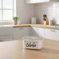 Organizador Clear Fresh com tampa hermética e etiqueta Cebola sobre bancada de cozinha branca moderna