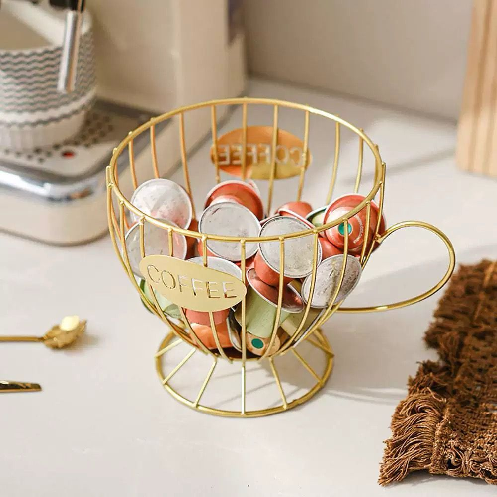 Organizador de cápsulas Nespresso Dolce Gusto em cesta xícara metálica