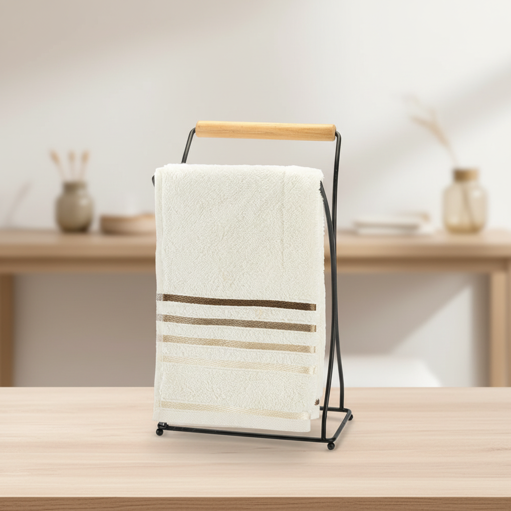 Porta toalha duplo de bancada Arthi branco sobre pia do lavabo – ViaHome