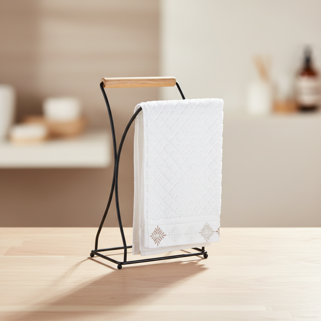Toalheiro duplo de bancada aço branco vista lateral – 32cm altura