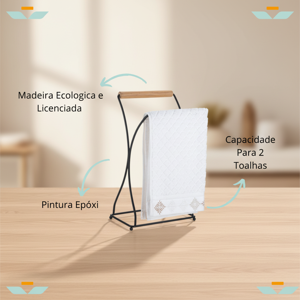 Porta toalha bancada duplo aço sem furos – design moderno para banheiro