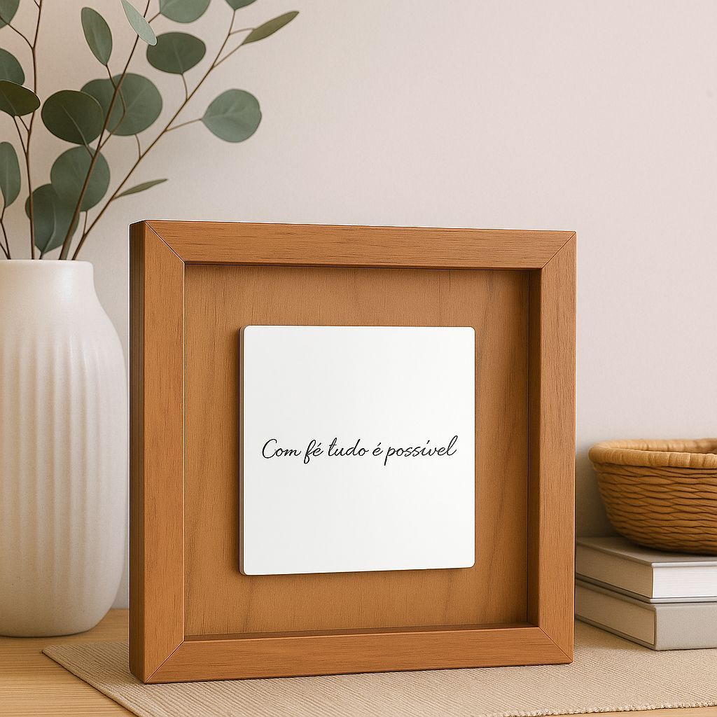 Quadro Decorativo Quadrado com Placa de Espelho Gravado com Frase Para Sala