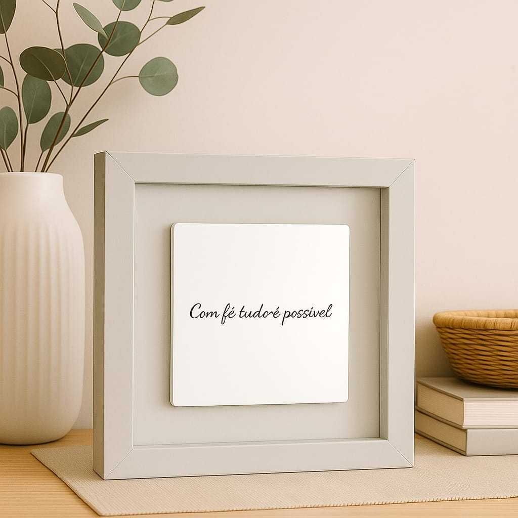 Quadro Decorativo Quadrado com Placa de Espelho Gravado com Frase Para Sala