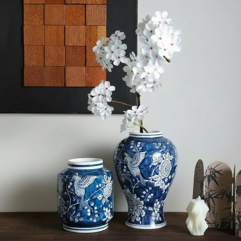 O vaso decorativo Classical Blue une porcelana e cerâmica em um design azul e branco atemporal.