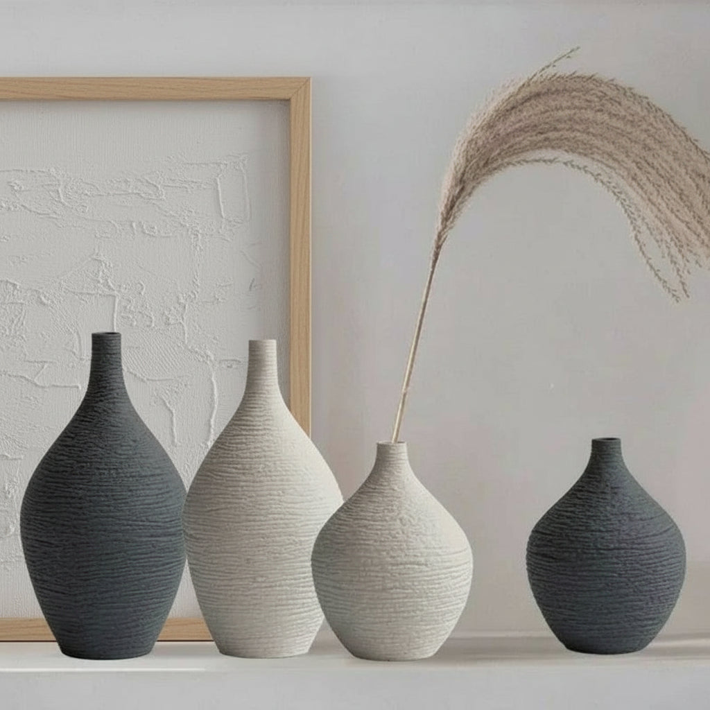 Coleção de vasos cerâmica Luxury Narrow em diferentes tamanhos sobre mesa
