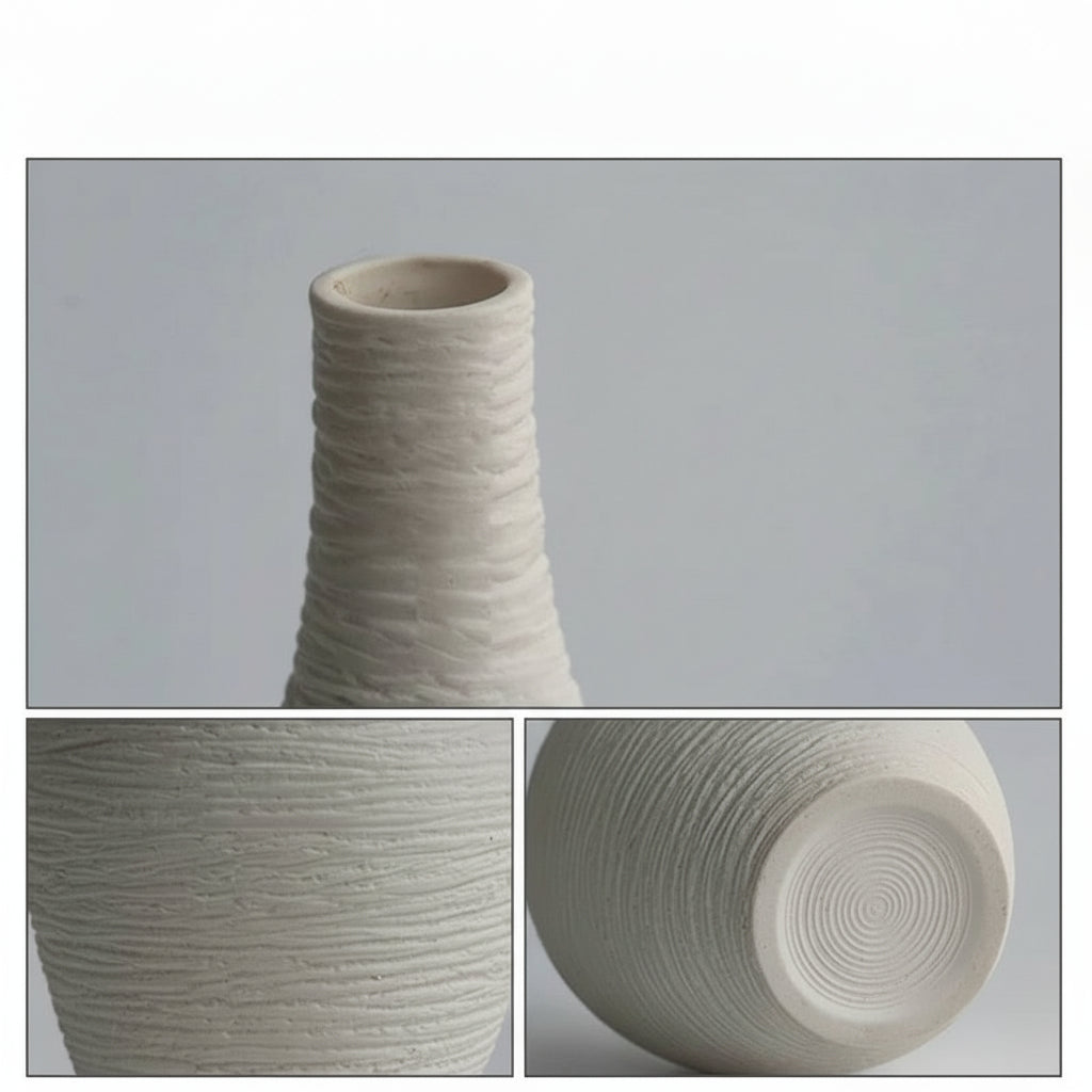 Detalhe da superfície e textura do vaso cerâmica Luxury Narrow bege