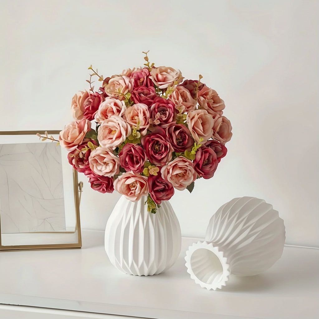 Vaso decorativo plástico PE estilo nórdico com flores artificiais coloridas