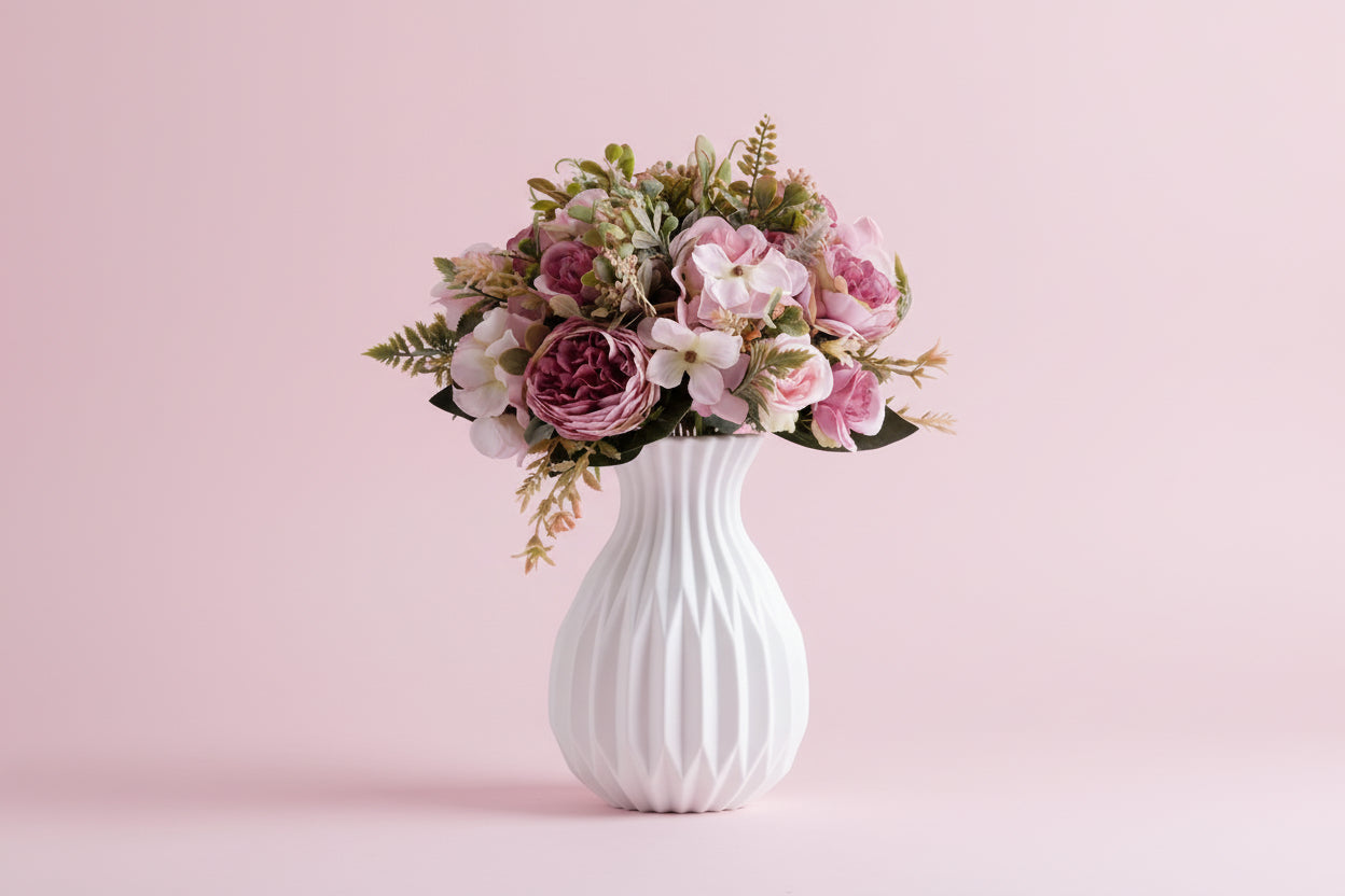 Vaso decorativo plástico PE estilo nórdico, vista frontal isolada