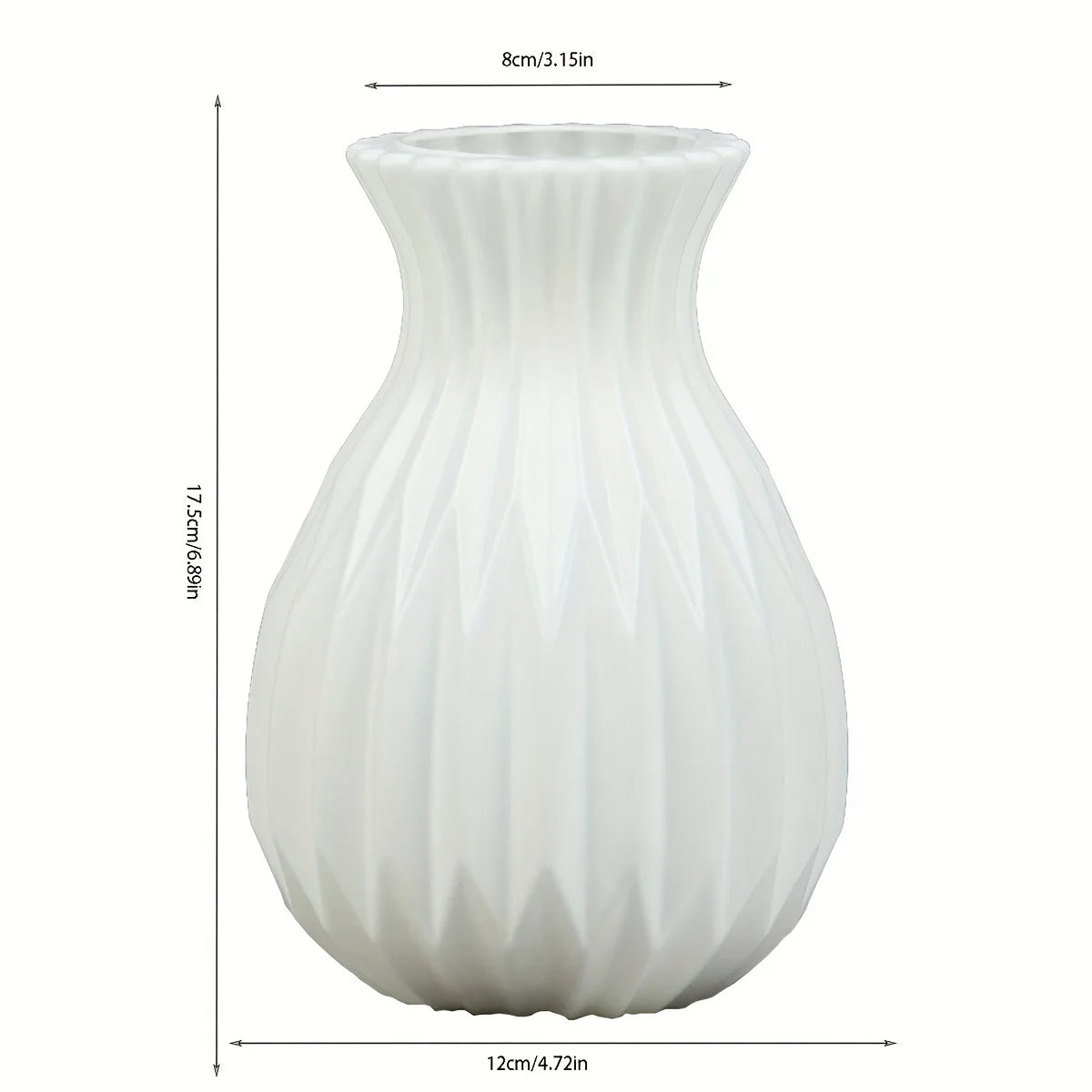 Dimensões do vaso decorativo plástico nórdico com indicações de medidas